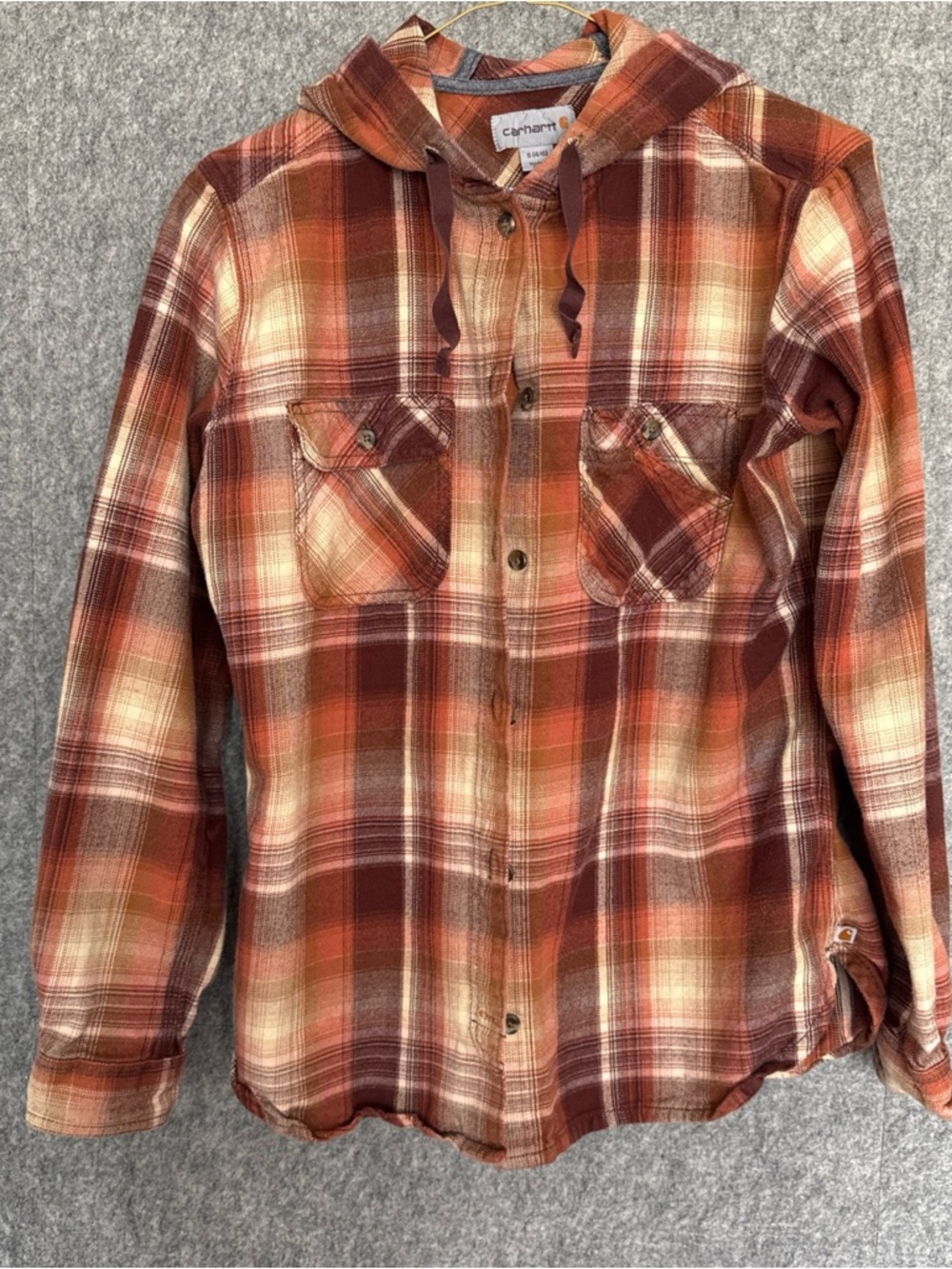 Carhartt Women's Rust & Cream Plaid Hooded Shirt Jacket